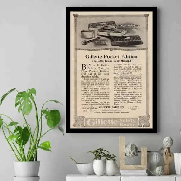 Vintage Gillette C 1908 Pocket Edition Poster