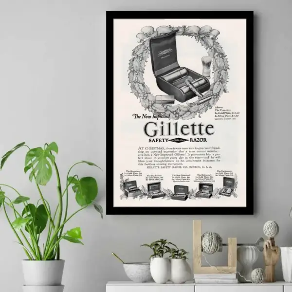 Vintage Gillette C 1925 Bostonian, Big Fellow, New Standard, Richwood, Tuckaway, Traveler Poster