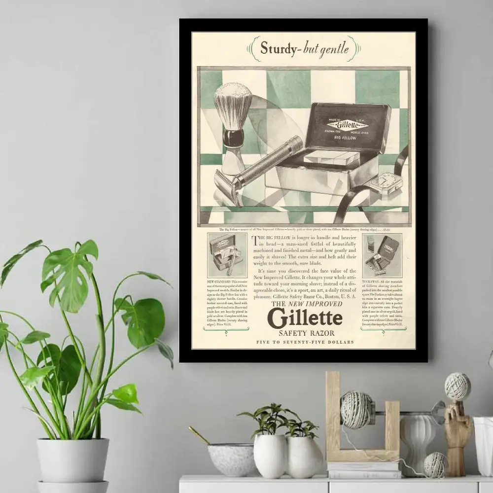 Vintage Gillette C 1928 Big Fellow, New Standard, Tuckaway Poster