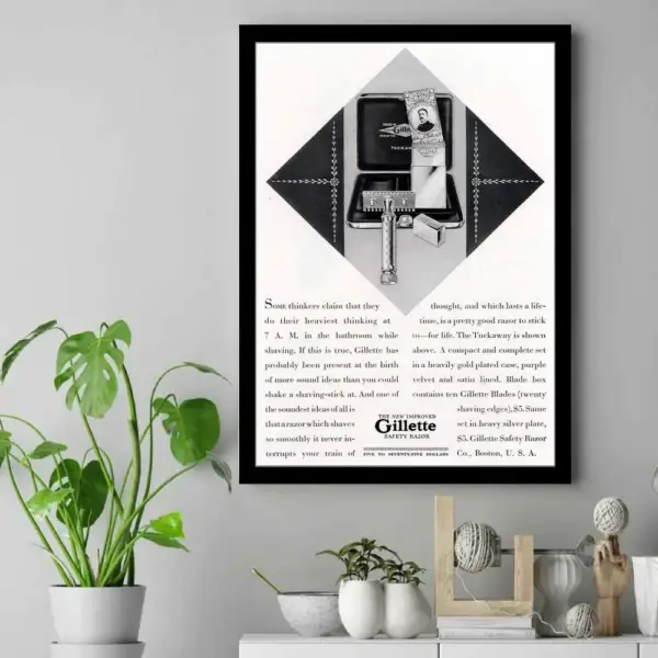 Vintage Gillette C 1928 New Improved Tuckaway Poster